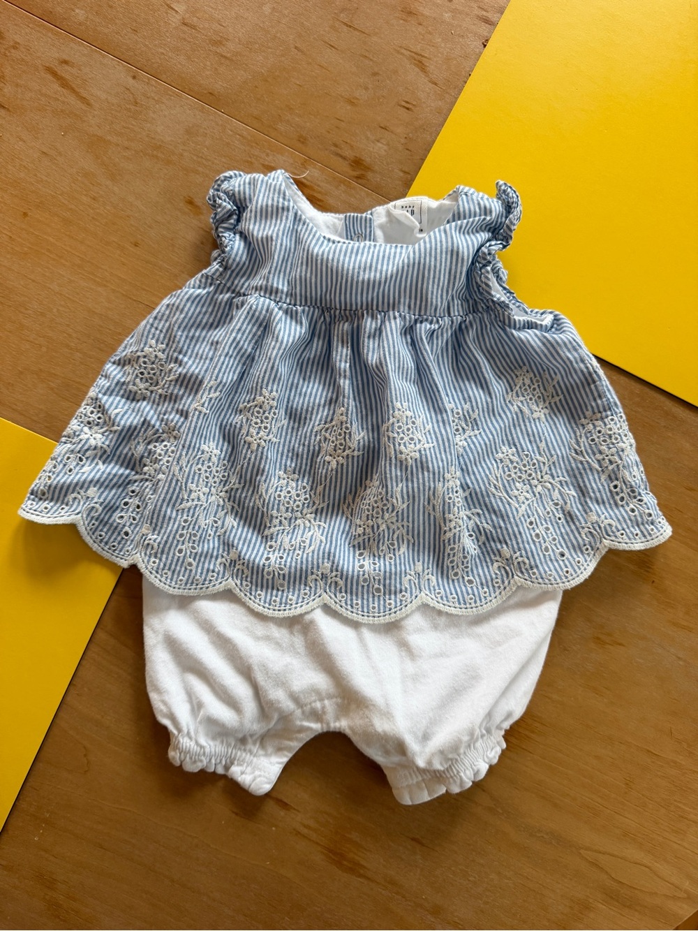 GAP Blue & White Striped Floral Embroidered Baby Romper